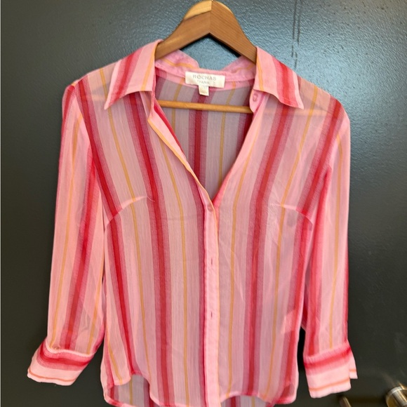 Rochas Vintage sheer S very good vintage condition Pink and White Relaxed Blouse - Picture 2 of 10